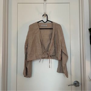 Linen tie front top, size XL, beige